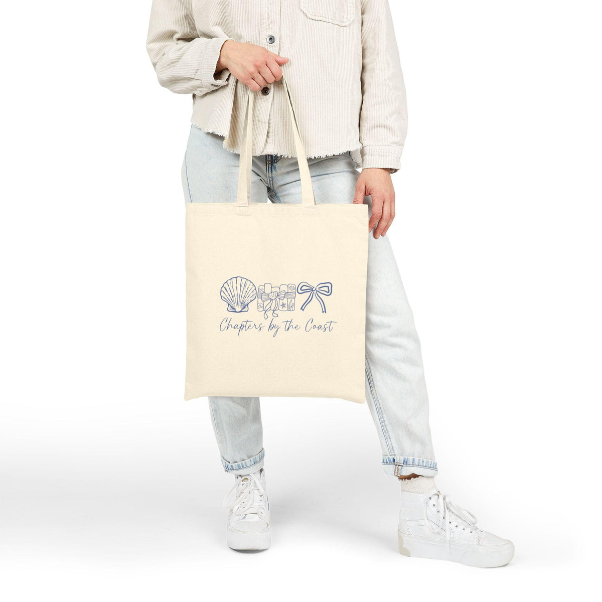 Seashells and Bow Tote Bag | Chapters by the Coast beach illustration