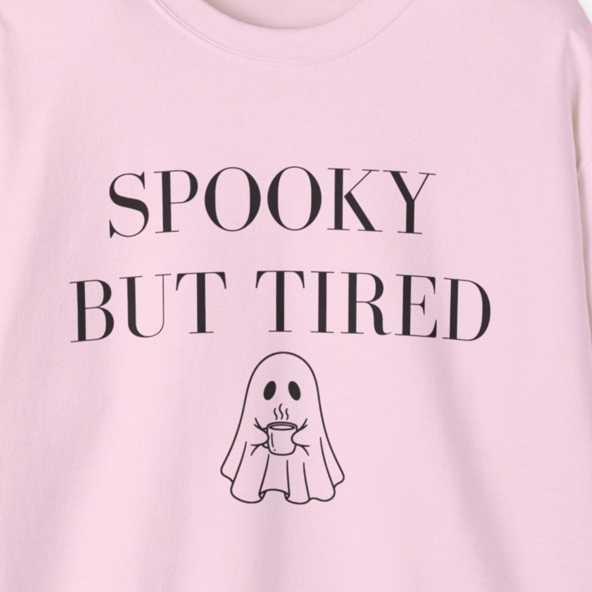Spooky But Tired Crewneck, Ghost Coffee Sweatshirt, Halloween Crewneck