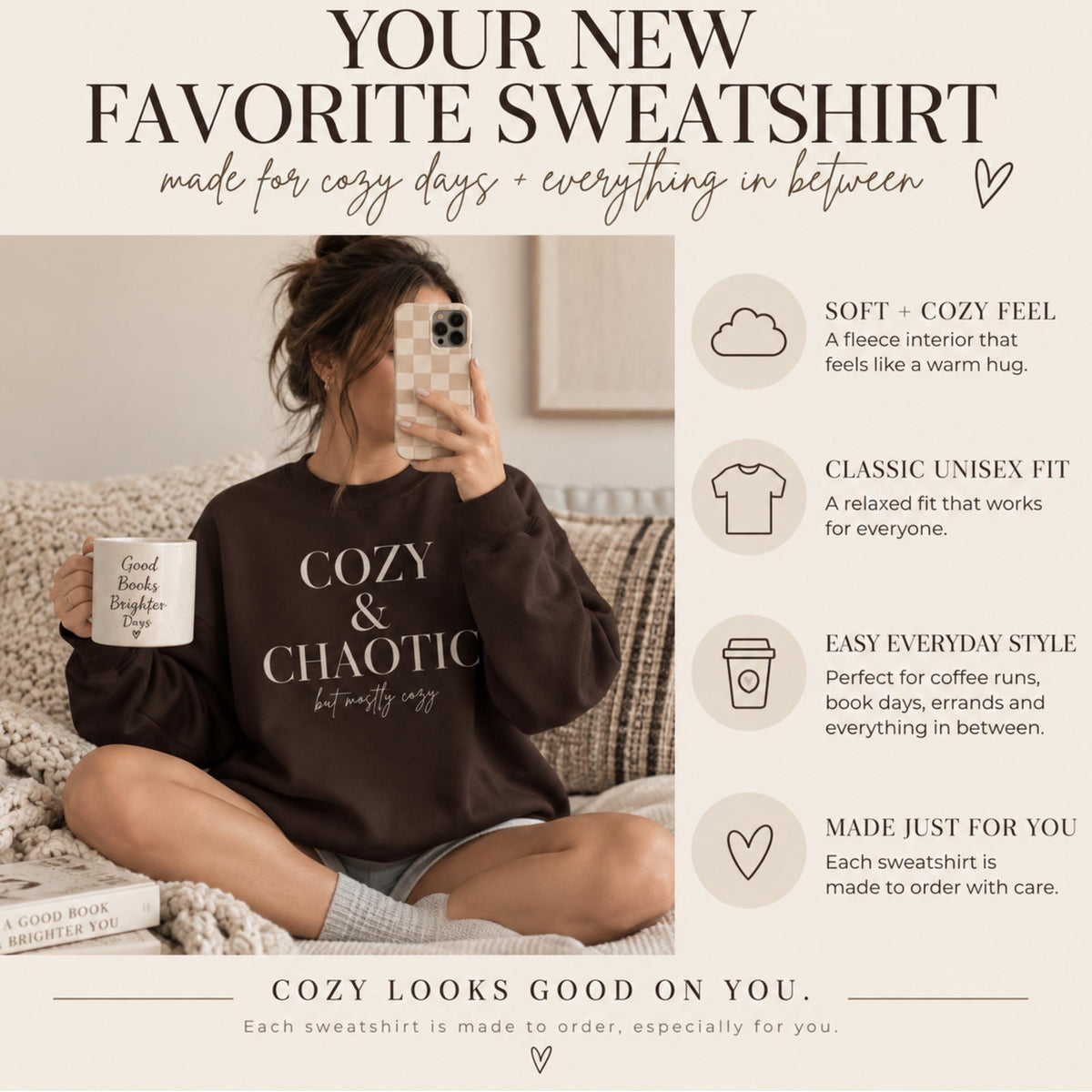 Cozy & Chaotic Crewneck Sweatshirt, Funny Mom Gift, Comfy Fall Pullover, Gift for Her