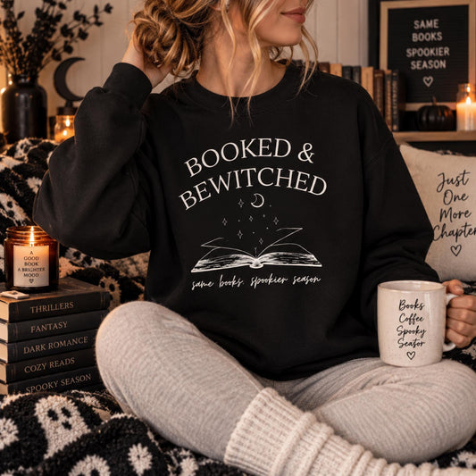 Booked & Bewitched Sweatshirt, Book Lover Crewneck, Spooky Reading Shirt, Bookish Halloween Gift for Her