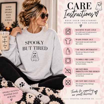 Spooky But Tired Crewneck, Ghost Coffee Sweatshirt, Halloween Crewneck