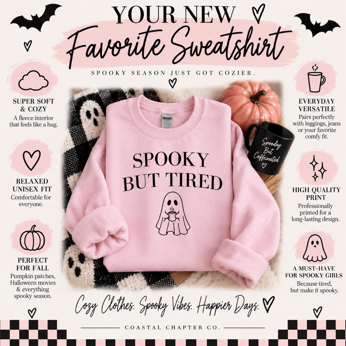 Spooky But Tired Crewneck, Ghost Coffee Sweatshirt, Halloween Crewneck
