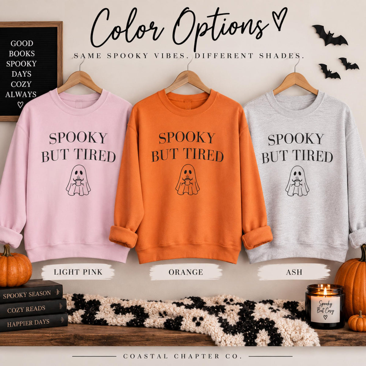 Spooky But Tired Crewneck, Ghost Coffee Sweatshirt, Halloween Crewneck