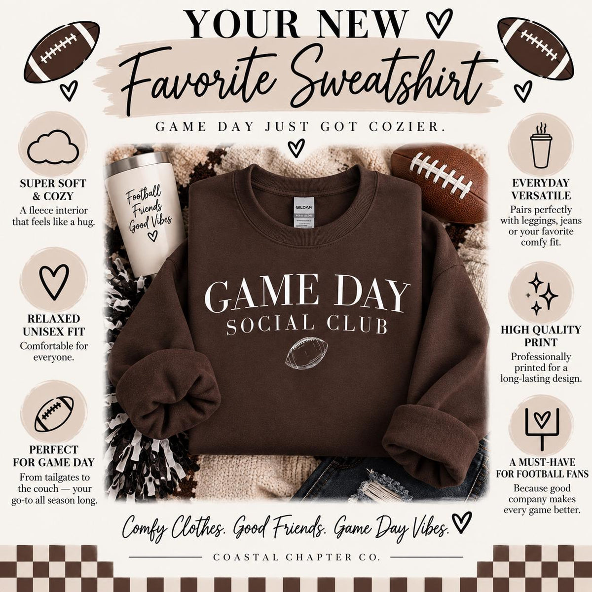 Game Day Social Club Sweatshirt, Cozy Football Crewneck, Football Mom Gift