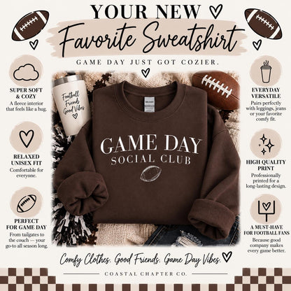 Game Day Social Club Sweatshirt, Cozy Football Crewneck, Football Mom Gift