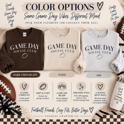 Game Day Social Club Sweatshirt, Cozy Football Crewneck, Football Mom Gift