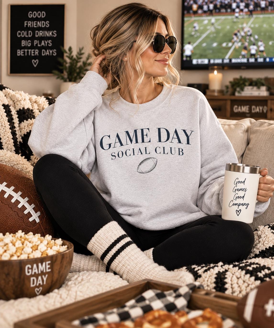Game Day Social Club Sweatshirt, Cozy Football Crewneck, Football Mom Gift