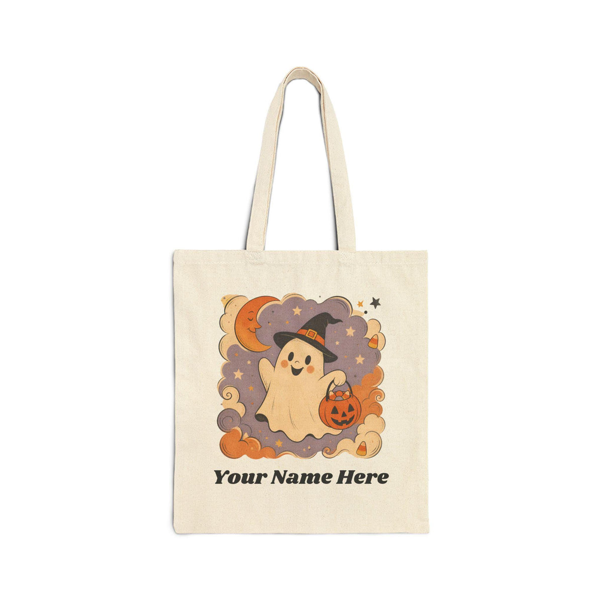 Personalized Kids Trick or Treat Bag, Halloween Ghost Tote Bag, Custom Name Halloween Candy Bag