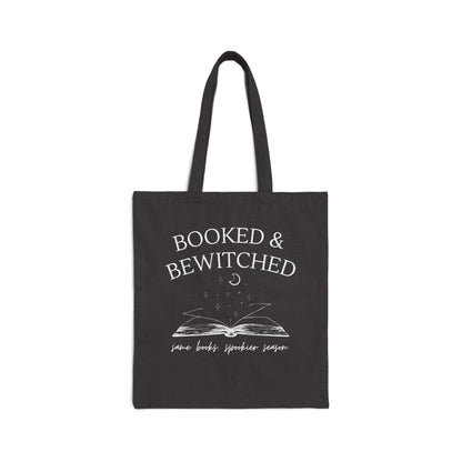 Booked & Bewitched Book Tote Bag, Fall Bookish Canvas Tote, Spooky Season Reader Bag