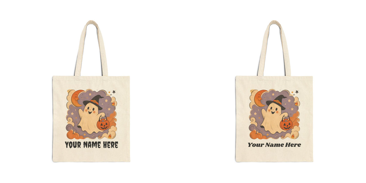 Personalized Kids Trick or Treat Bag, Halloween Ghost Tote Bag, Custom Name Halloween Candy Bag