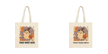 Personalized Kids Trick or Treat Bag, Halloween Ghost Tote Bag, Custom Name Halloween Candy Bag